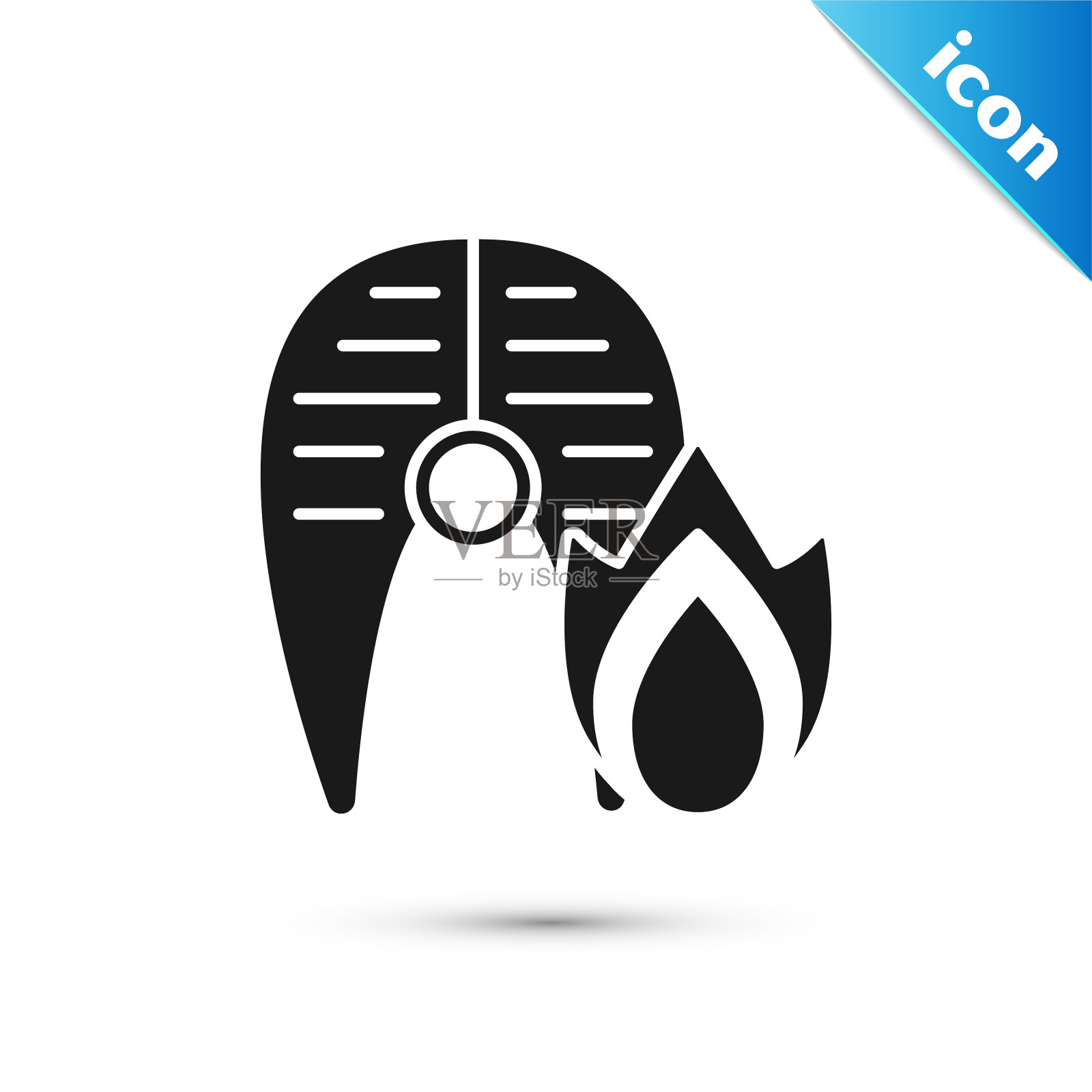 黑色烤鱼排和火火焰图标图标素材