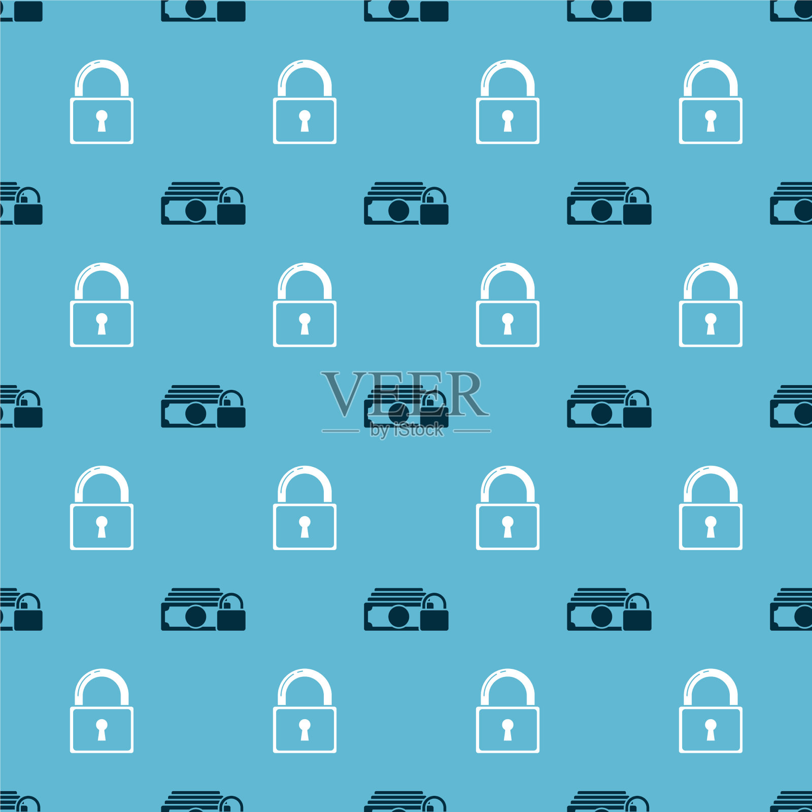 设钱与锁,锁在无缝模式上图标素材