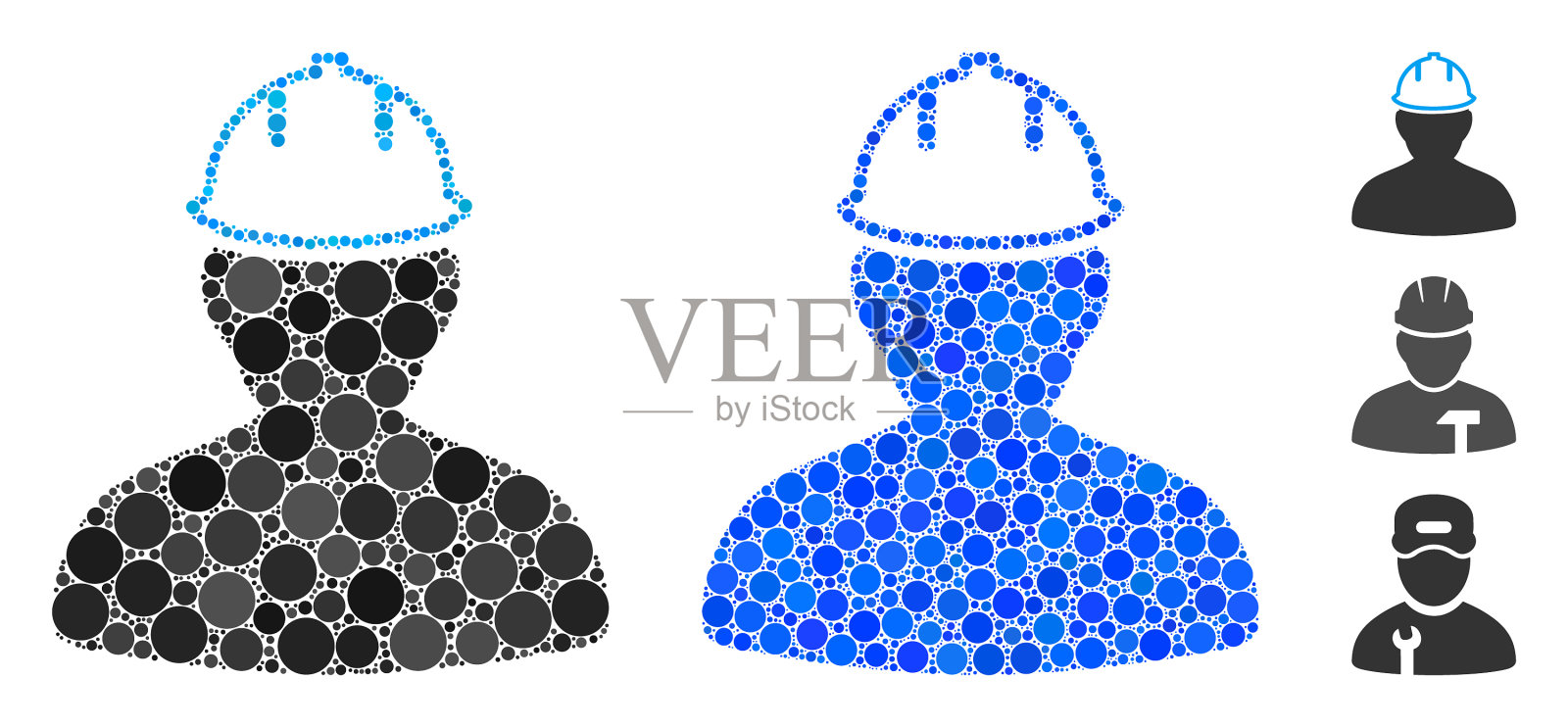 人在硬帽马赛克图标球项目插画图片素材