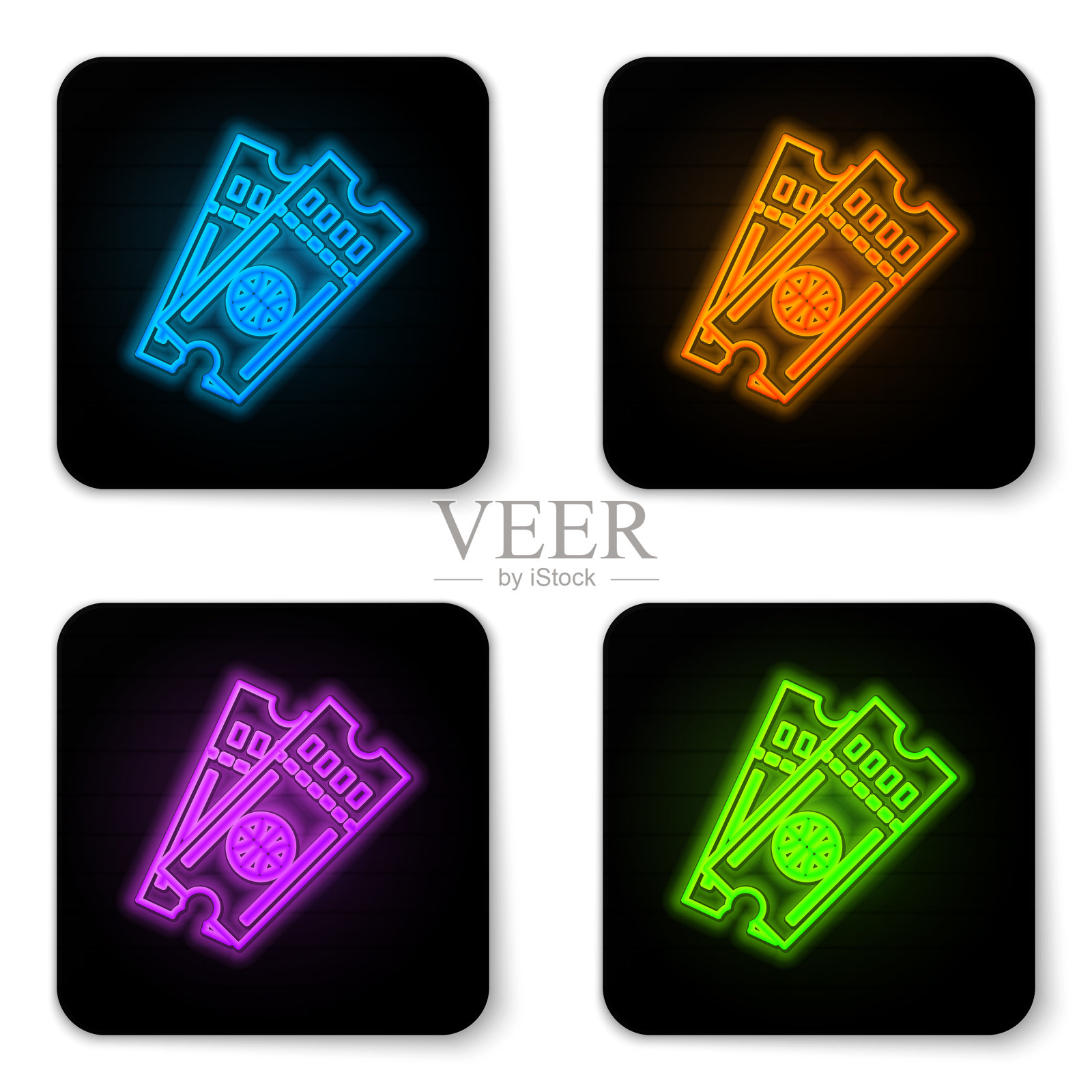 发光的霓虹灯篮球比赛门票图标孤立插画图片素材