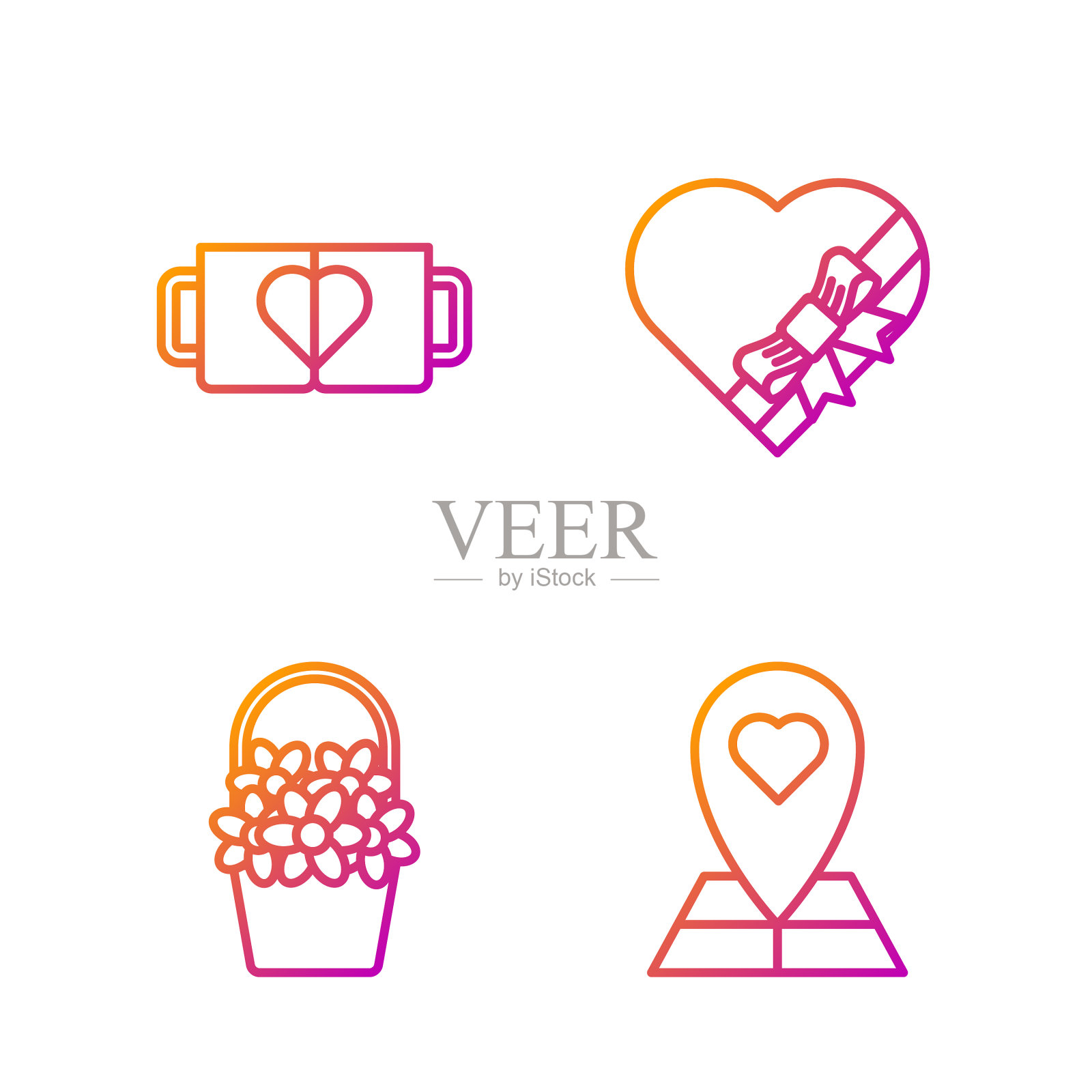 设线形地图指针与心花在一起图标素材