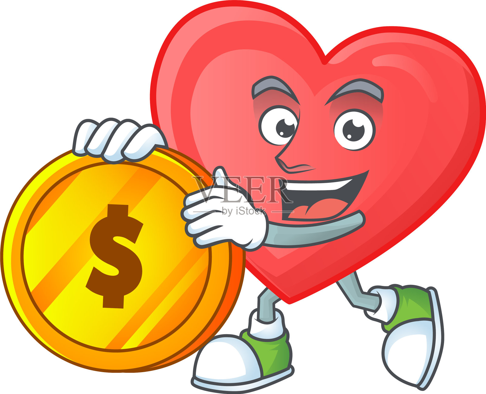 快乐的脸红的爱的卡通人物与黄金插画图片素材