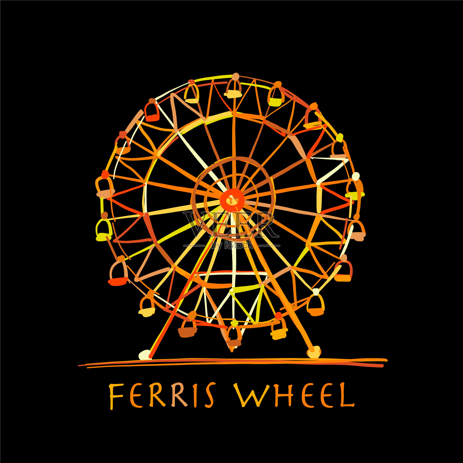 摩天轮的夜景草图插画图片素材