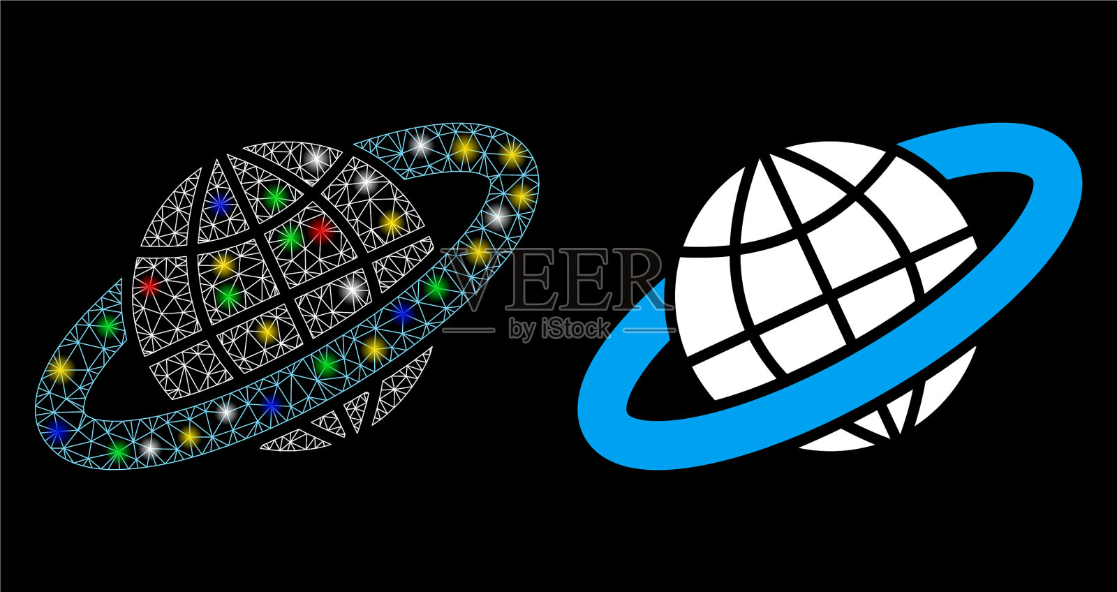 闪光网钢丝架行星环图标插画图片素材