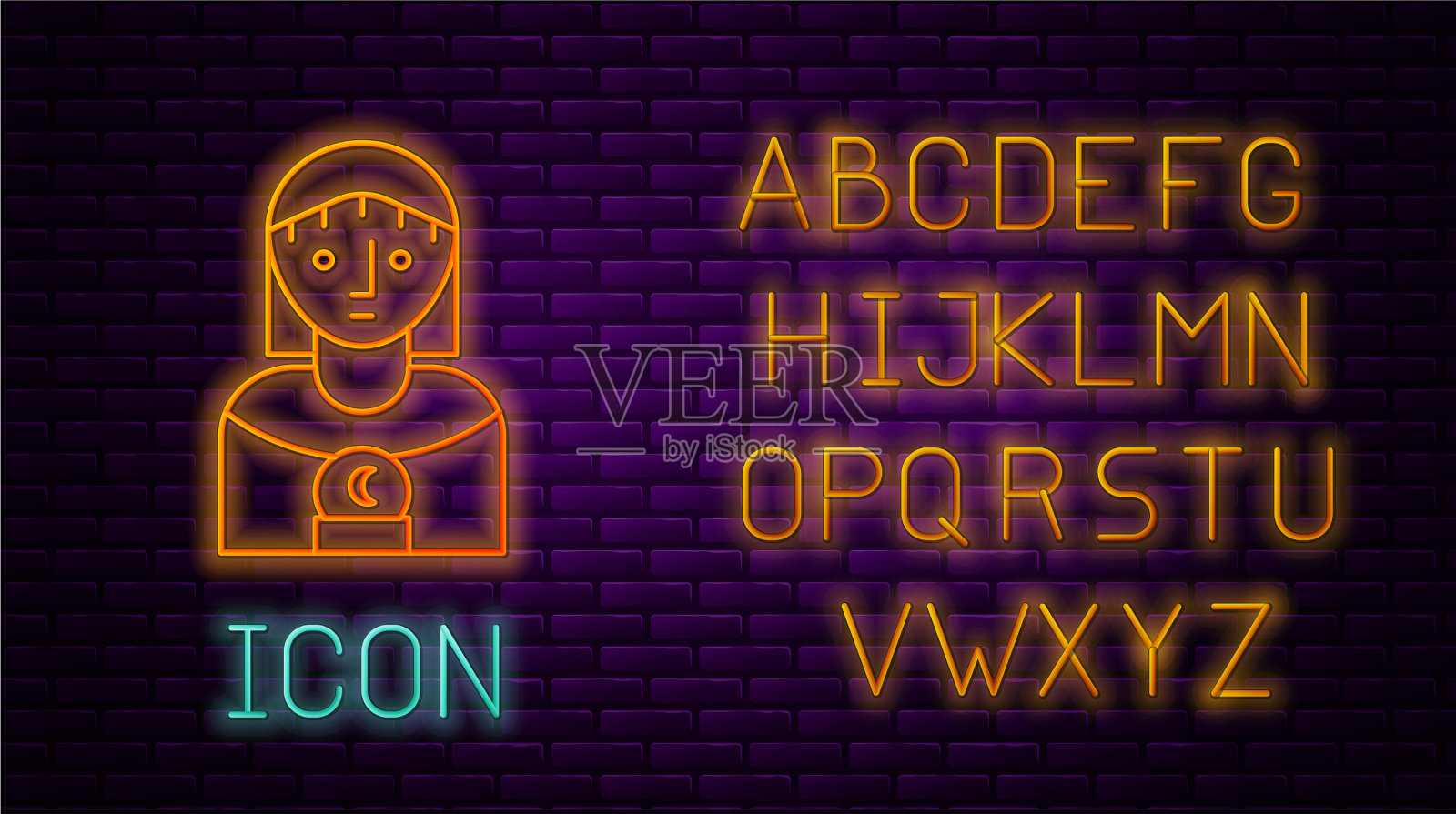 发光的霓虹线占星女人图标孤立上插画图片素材