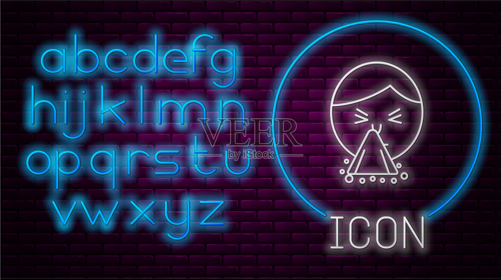 拿着手帕的霓虹线工插画图片素材