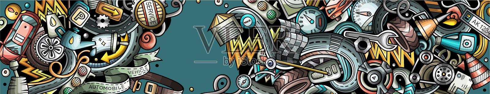 自动手绘涂鸦横幅卡通详细插画图片素材