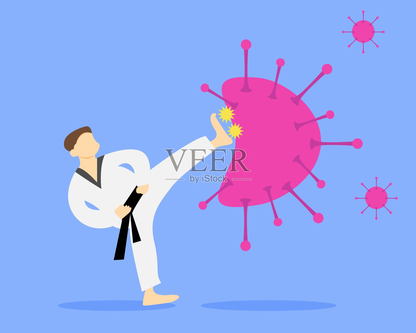 空手道专家与病毒插画图片素材