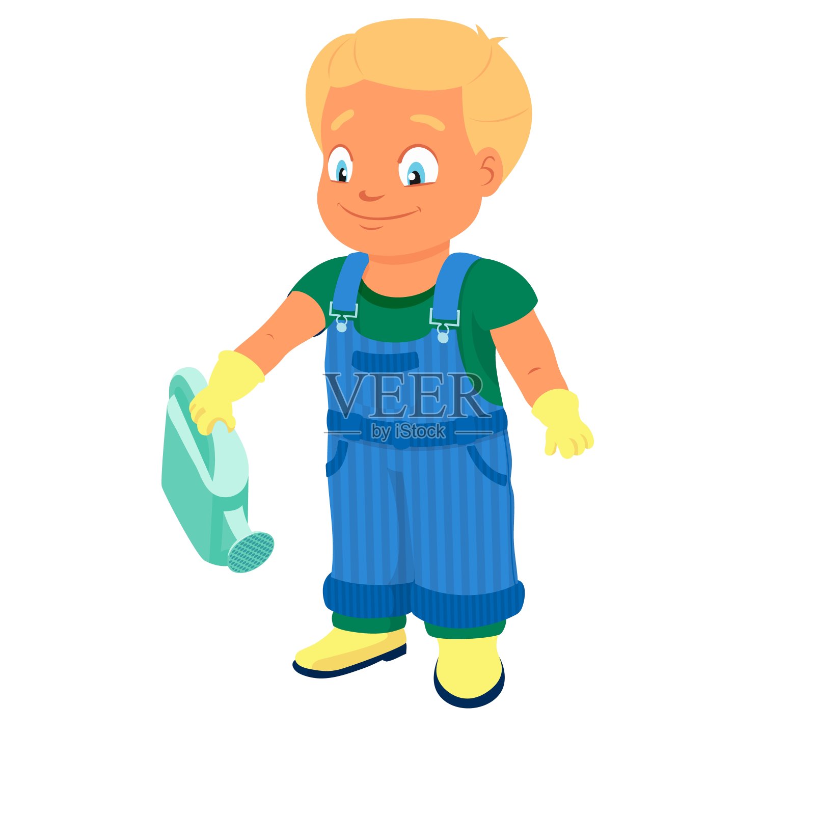 拿着喷壶的男孩插画图片素材