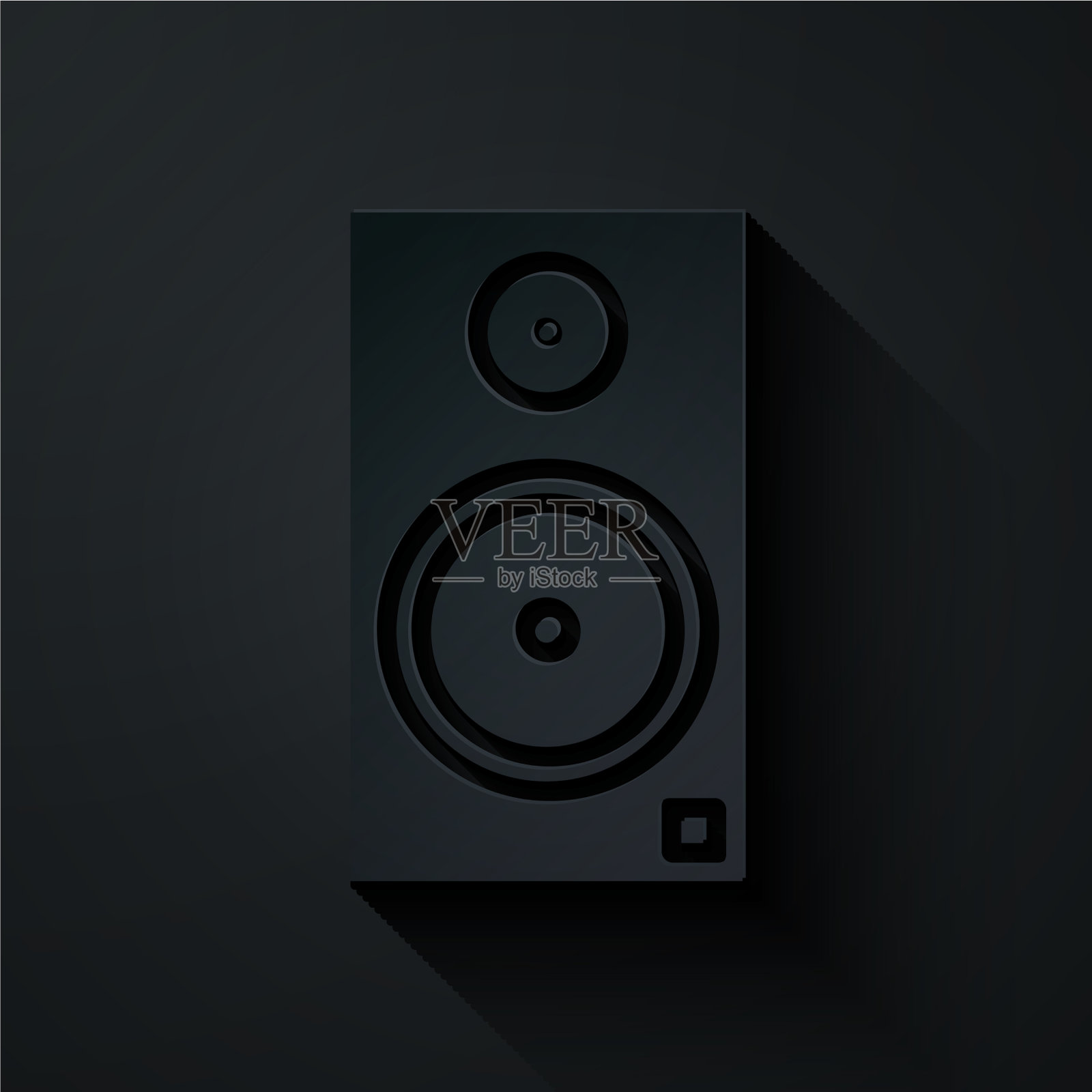 剪纸立体声扬声器图标孤立在黑色插画图片素材