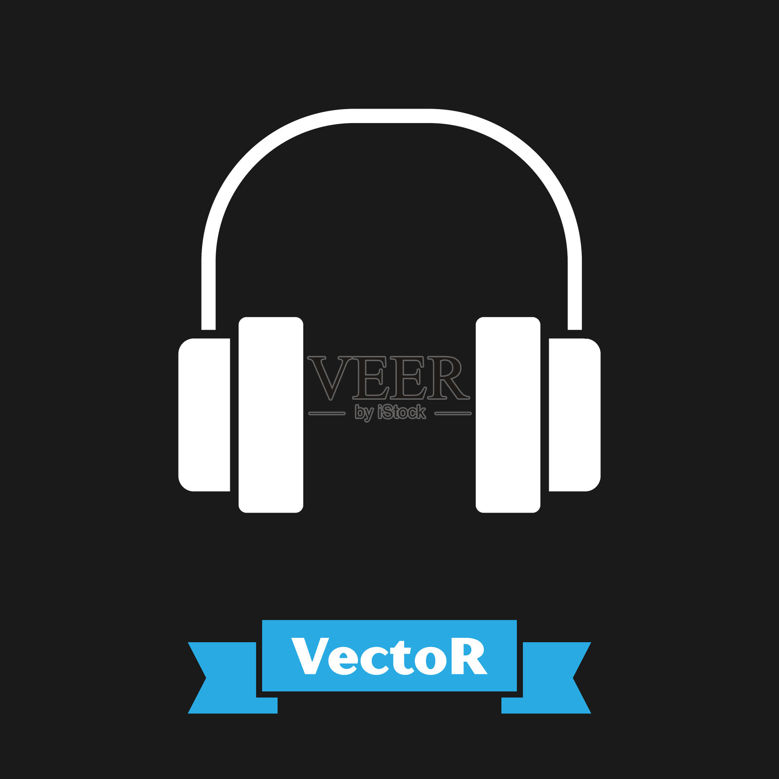 白色耳机图标孤立在黑色背景插画图片素材