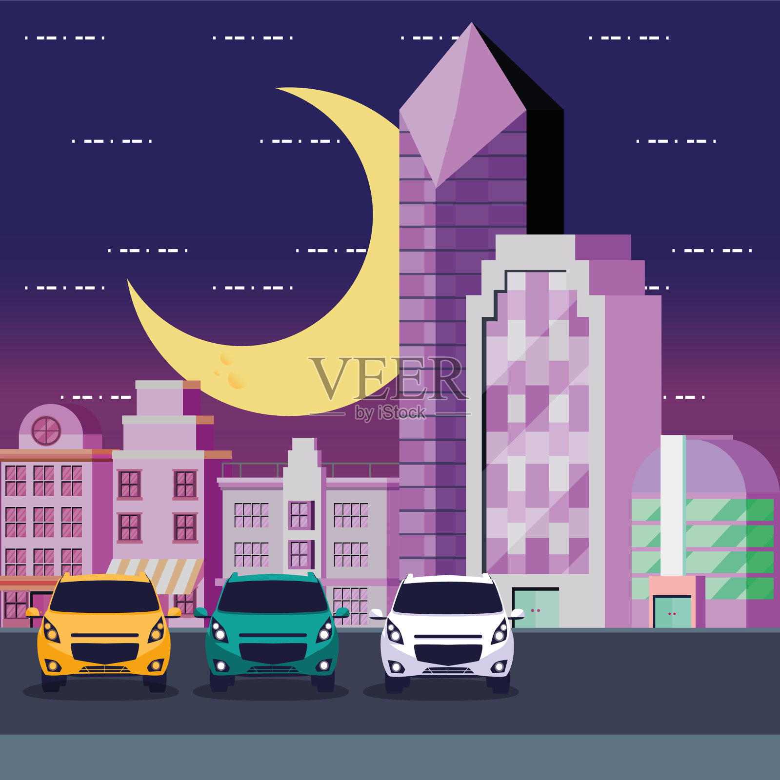 建筑物前面街道上的汽车插画图片素材