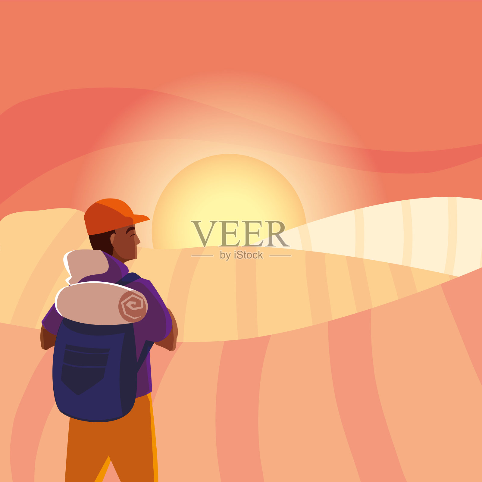 徒步旅行者和景观包设计插画图片素材