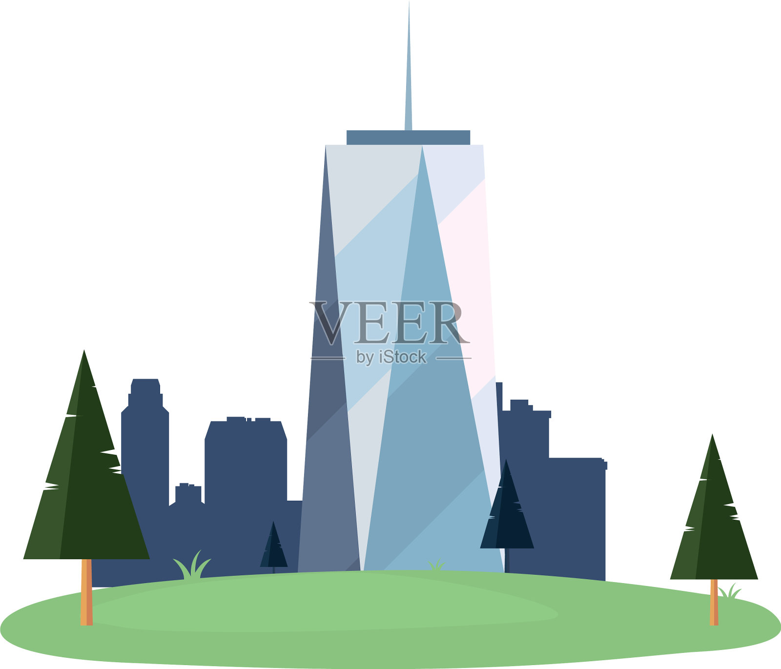 摩天大楼在室外建造城市树木设计元素图片