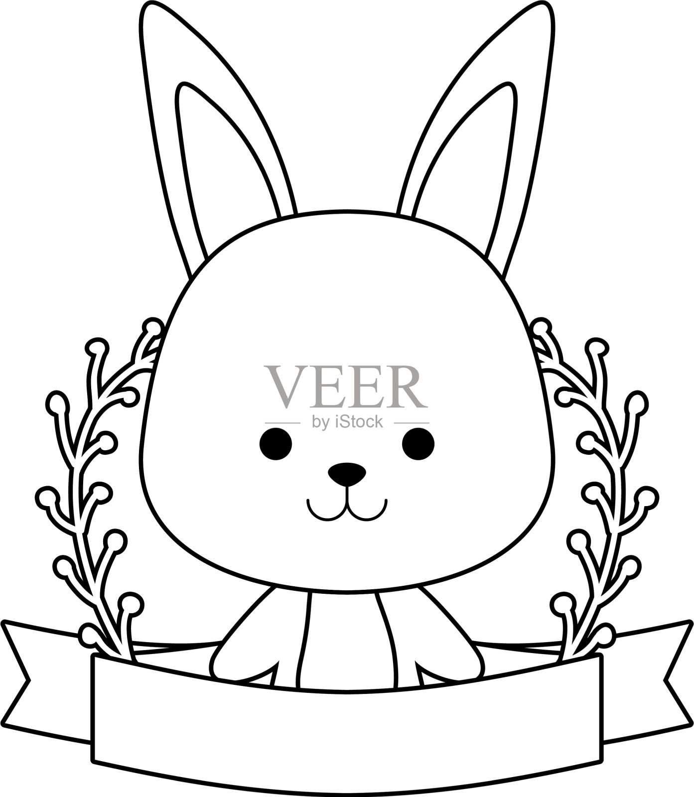 可爱的小兔子带着丝带和树枝设计元素图片