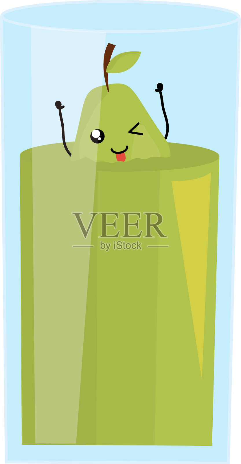 玻璃与果汁梨新鲜水果卡哇伊性格设计元素图片