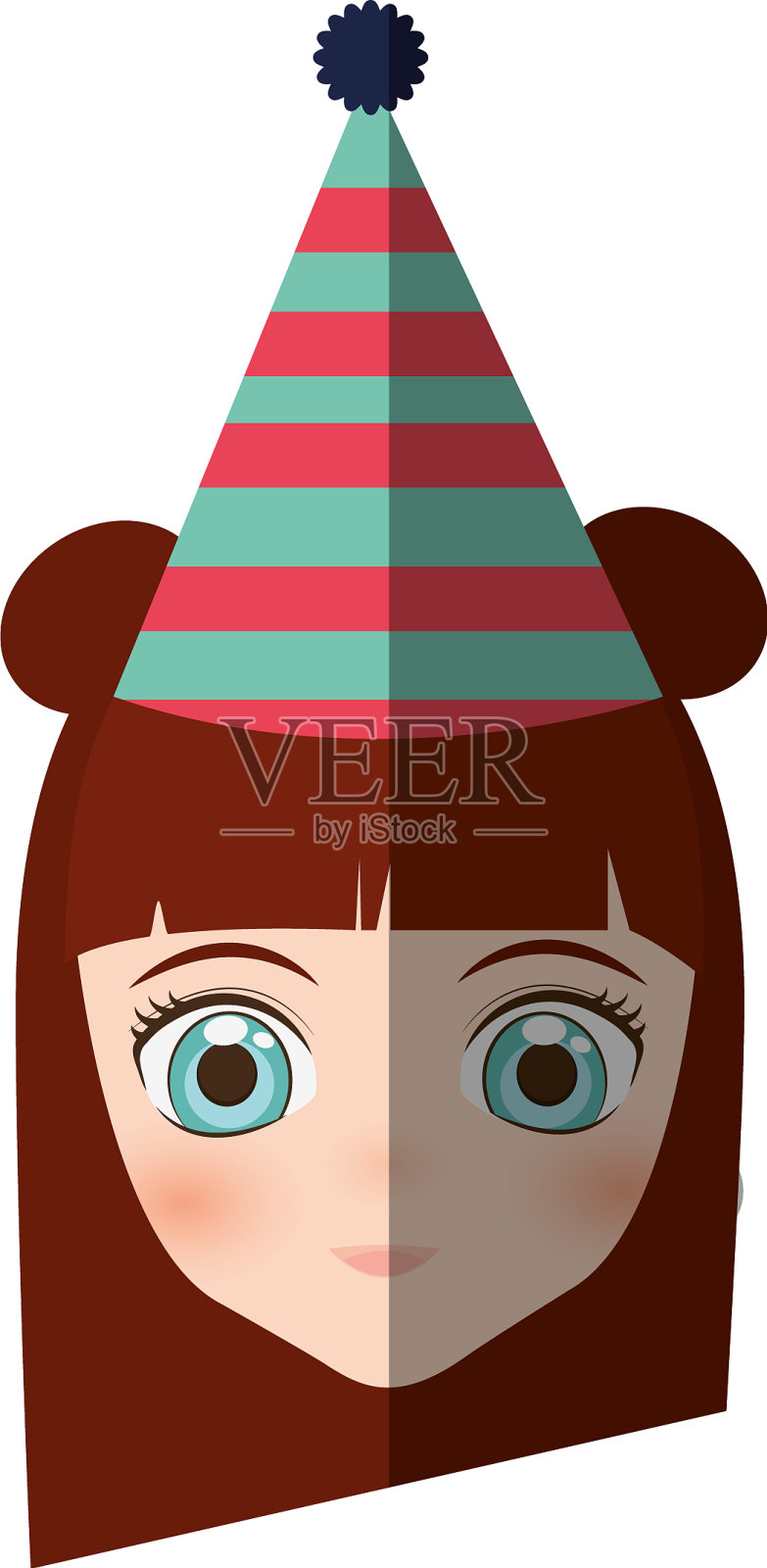肖像女孩动画与派对帽子设计元素图片