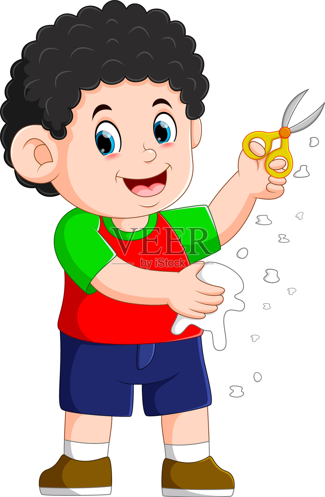 男孩拿着剪刀剪纸设计元素图片