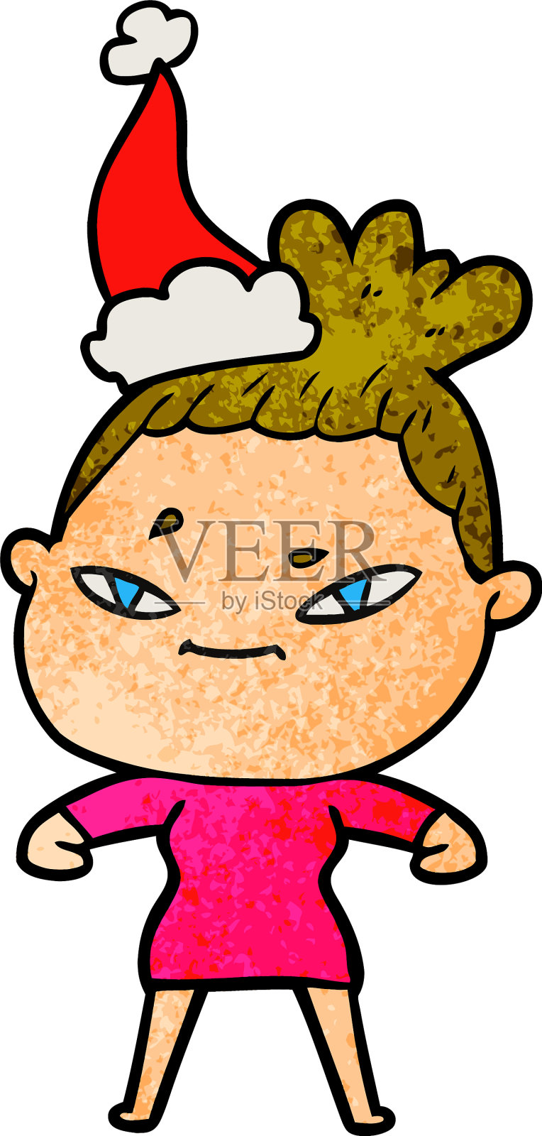 一个带着圣诞老人帽子的女人的卡通造型设计元素图片