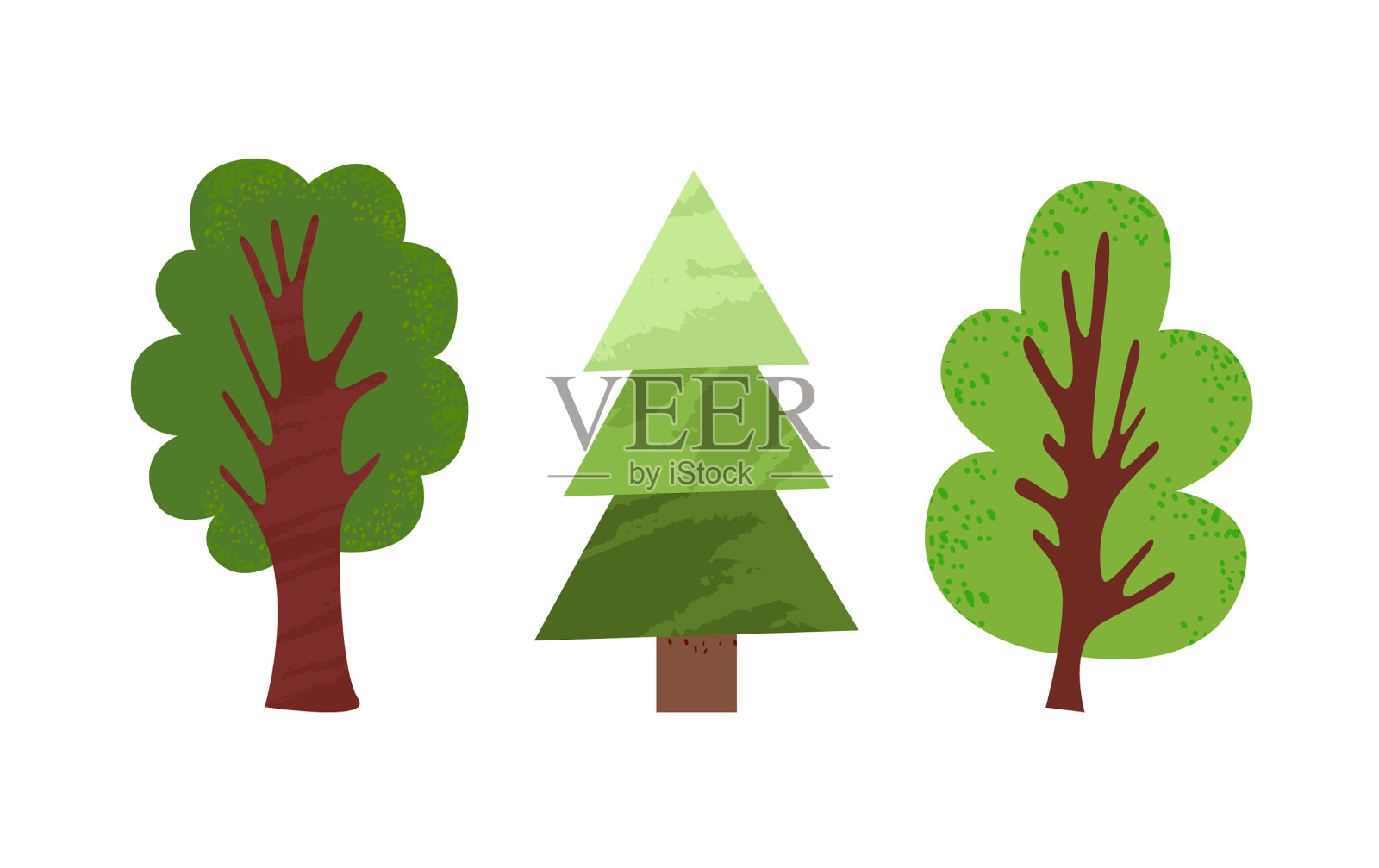 绿色卡通树在平面风格孤立插画图片素材