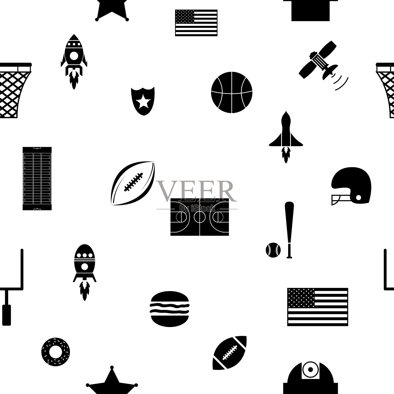 美式无缝图案背景图标插画图片素材