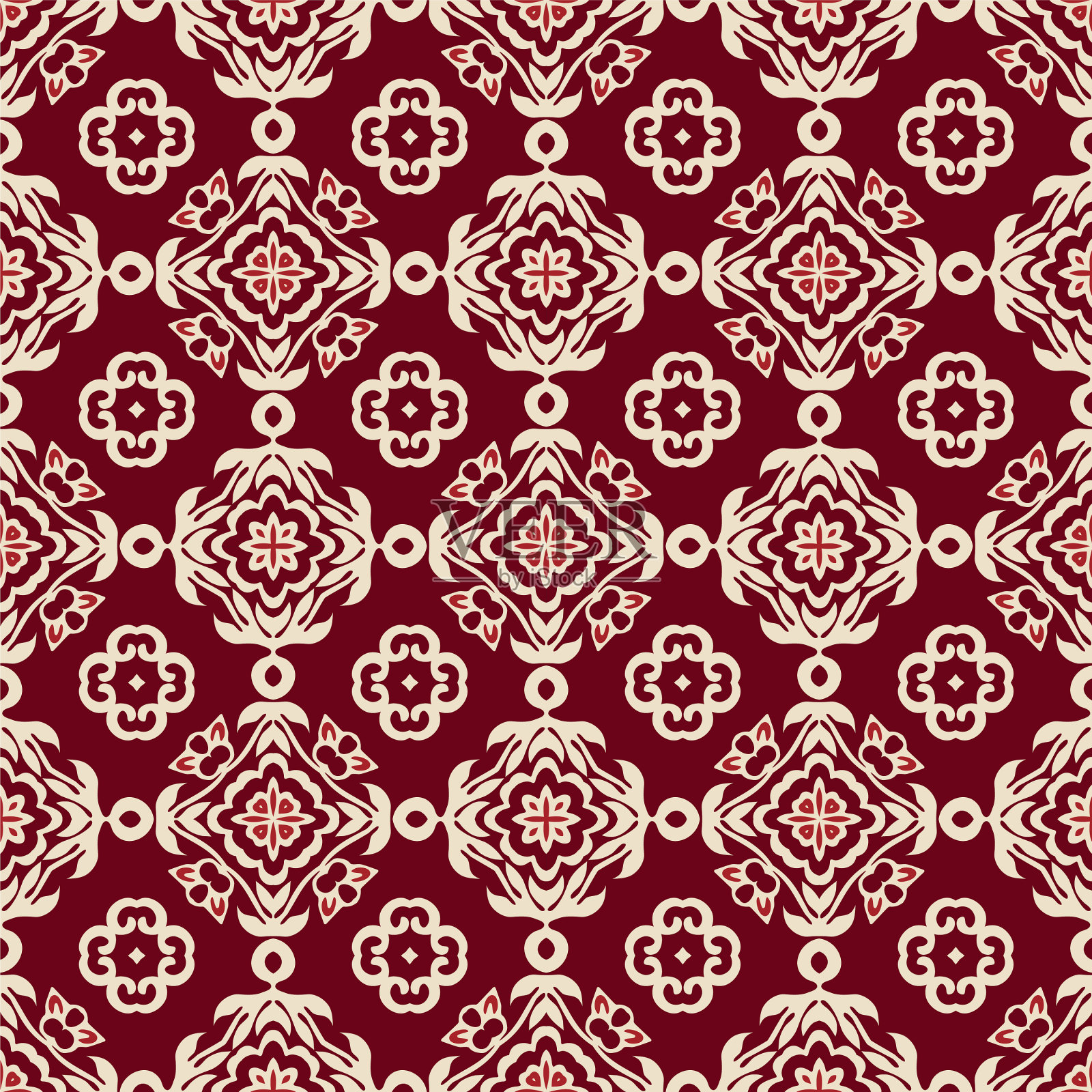 红色锦缎无缝瓷砖图案插画图片素材