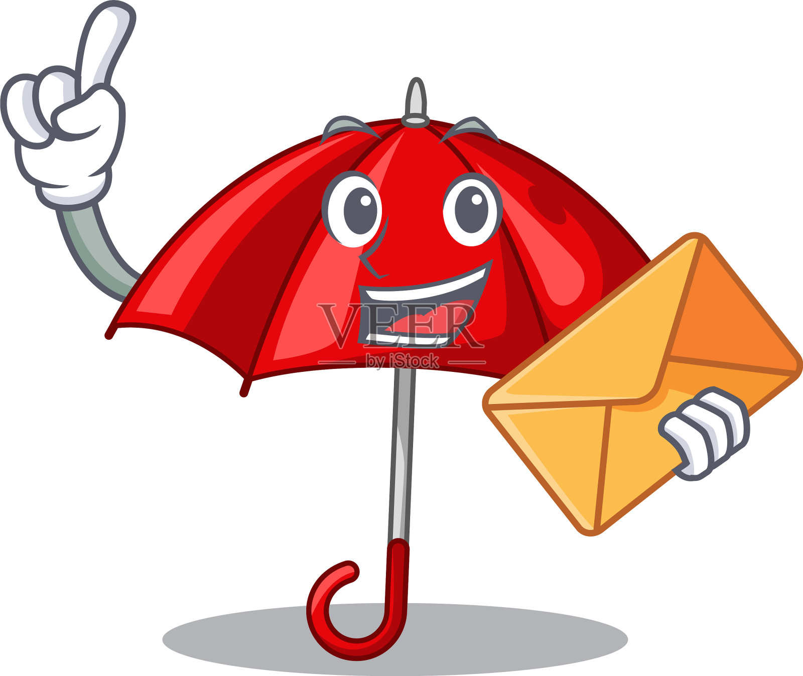 用红色的伞孤立在信封里的吉祥物插画图片素材