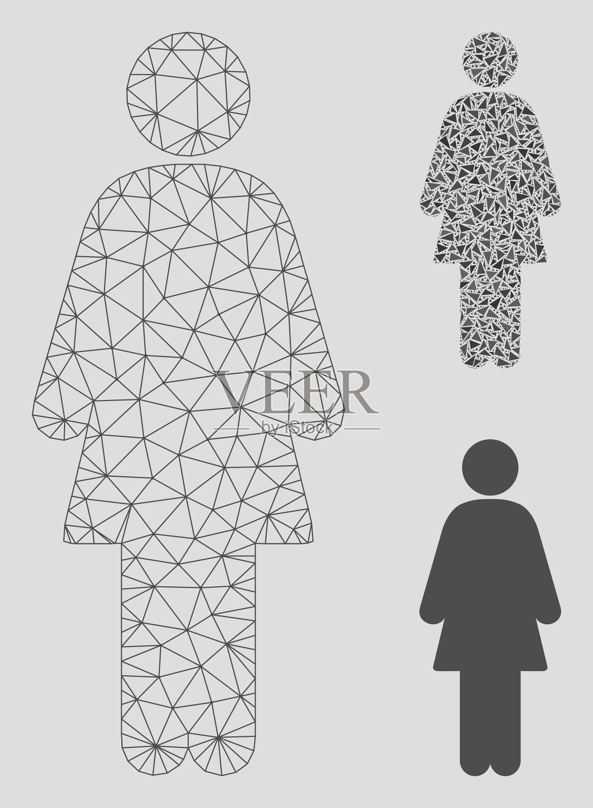 女性网格2d模型和三角形马赛克插画图片素材