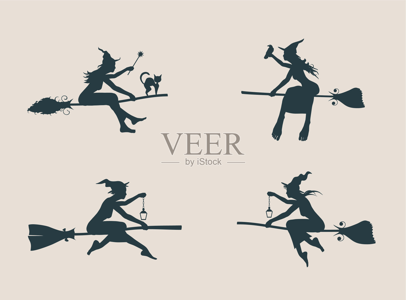 年轻的飞行女巫图标设置女巫的剪影图标素材