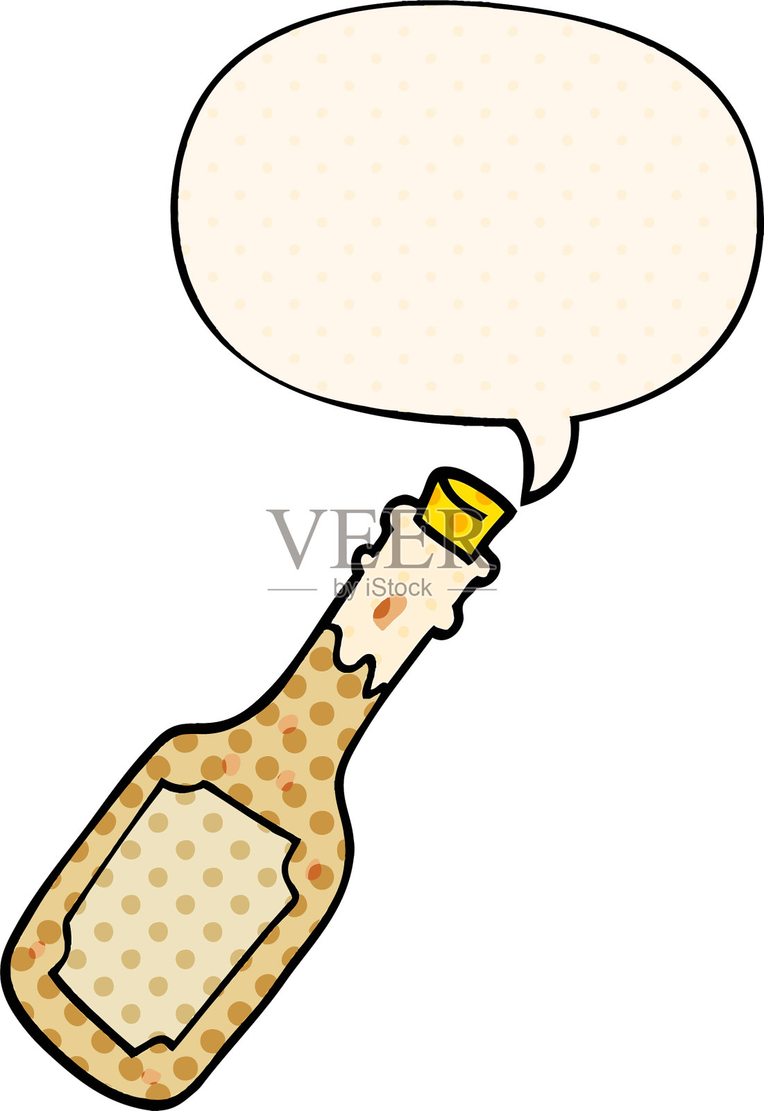 漫画中的卡通啤酒瓶和语音泡泡设计元素图片