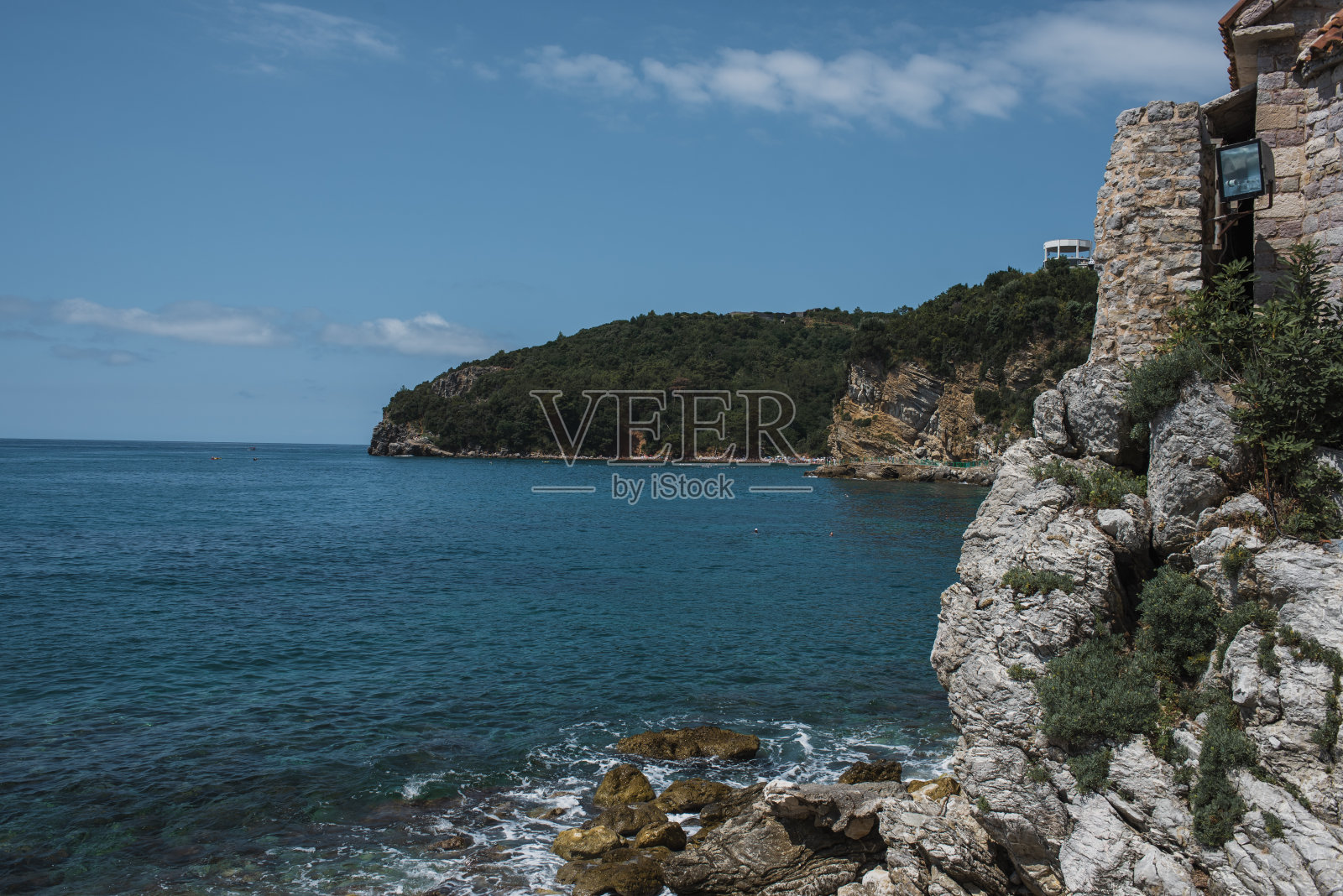 有岩石和树木的海岸照片摄影图片
