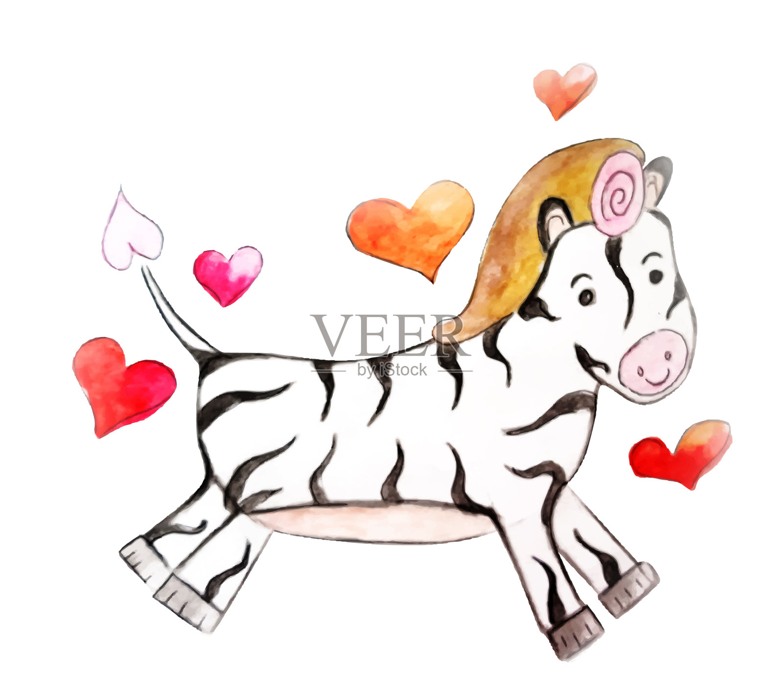 水彩风格与可爱的斑马设计元素图片