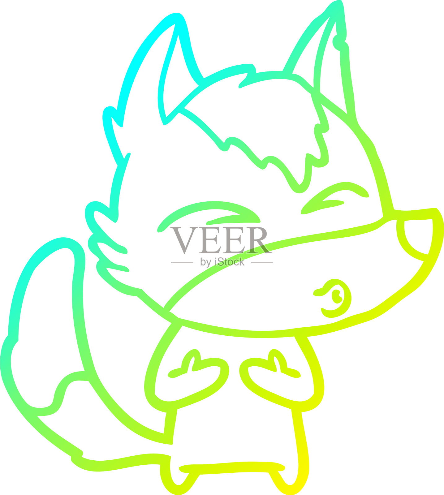 冷梯度线画卡通狼吹口哨设计元素图片