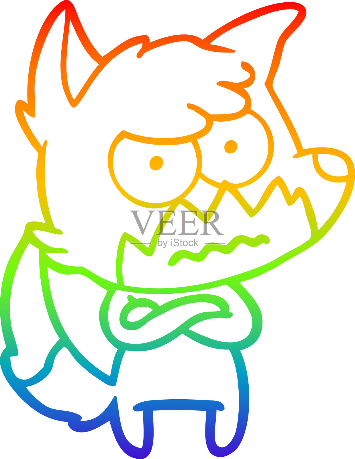 彩虹渐变线画卡通烦狐狸设计元素图片