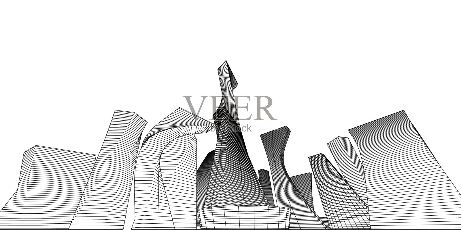 现代建筑的形状很奇怪。以独立建筑的形状,也成为城市的独特地标。插画图片素材