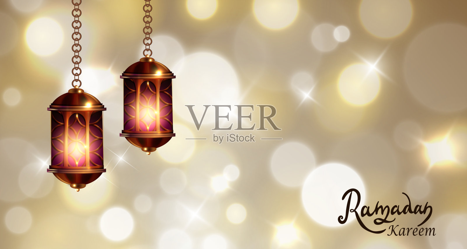 斋月卡里姆问候模糊的背景一套卡片插画图片素材