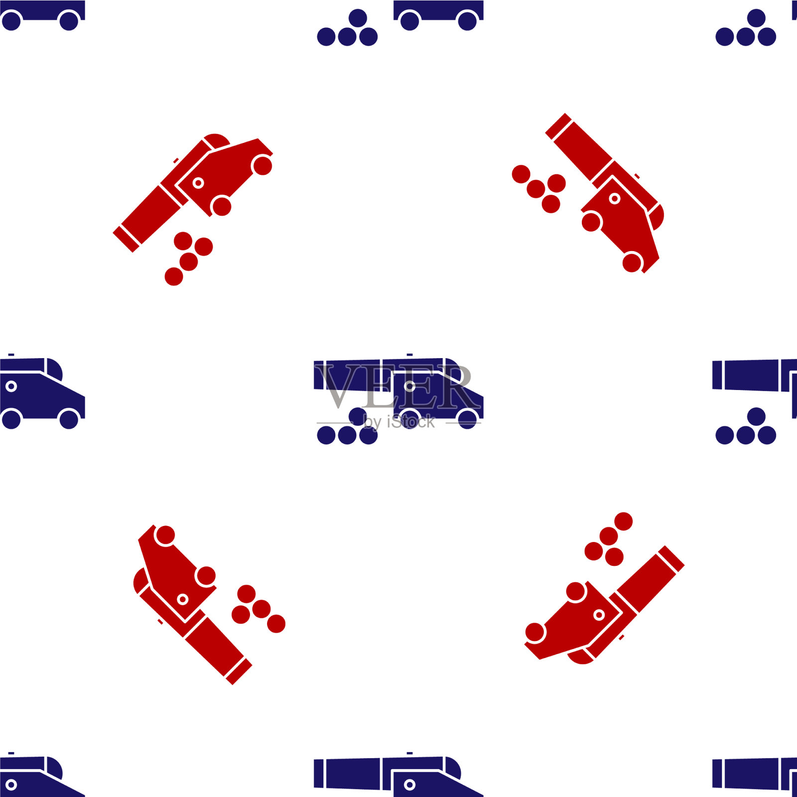 蓝色和红色大炮与炮弹图标隔离插画图片素材