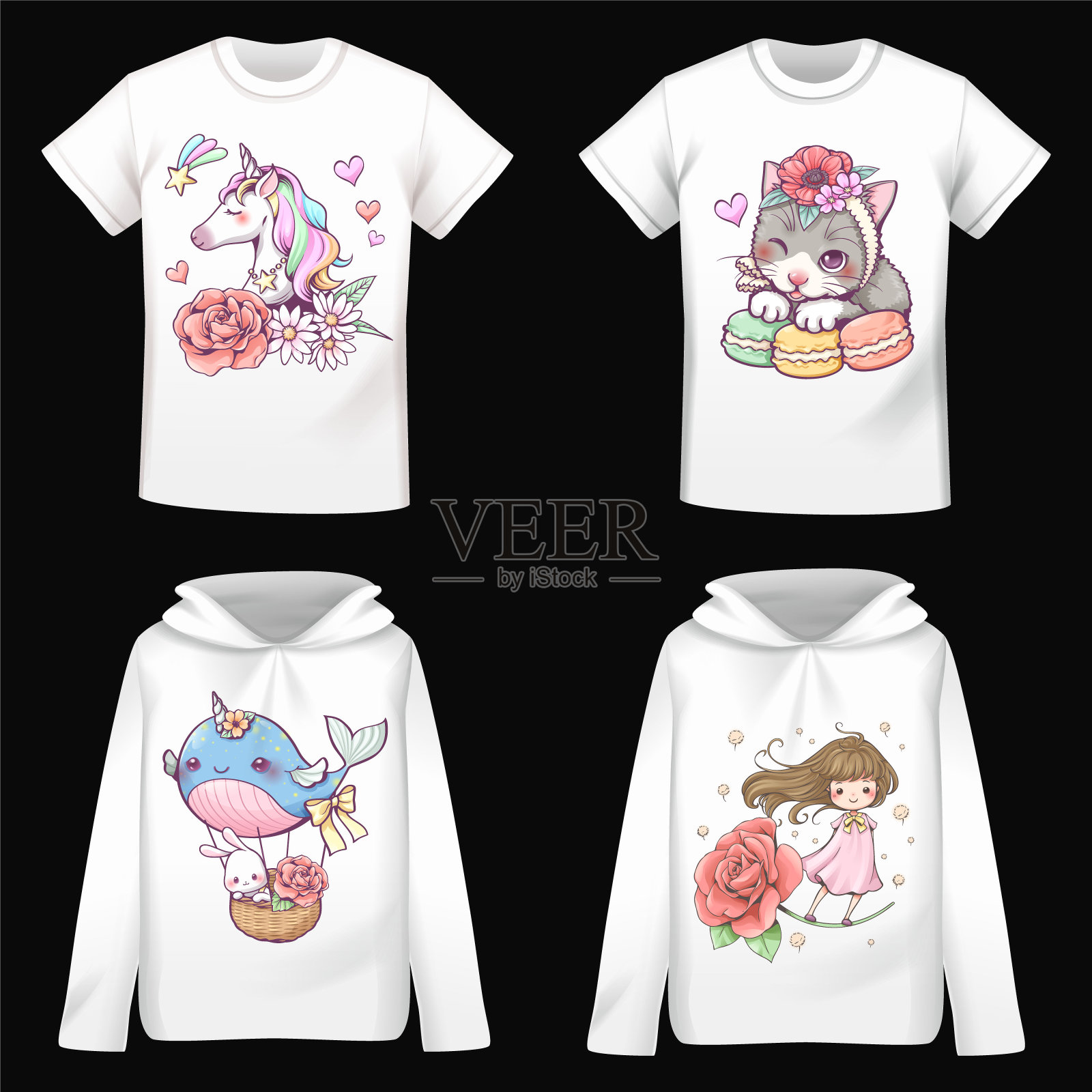 t恤上的卡通图案插画图片素材