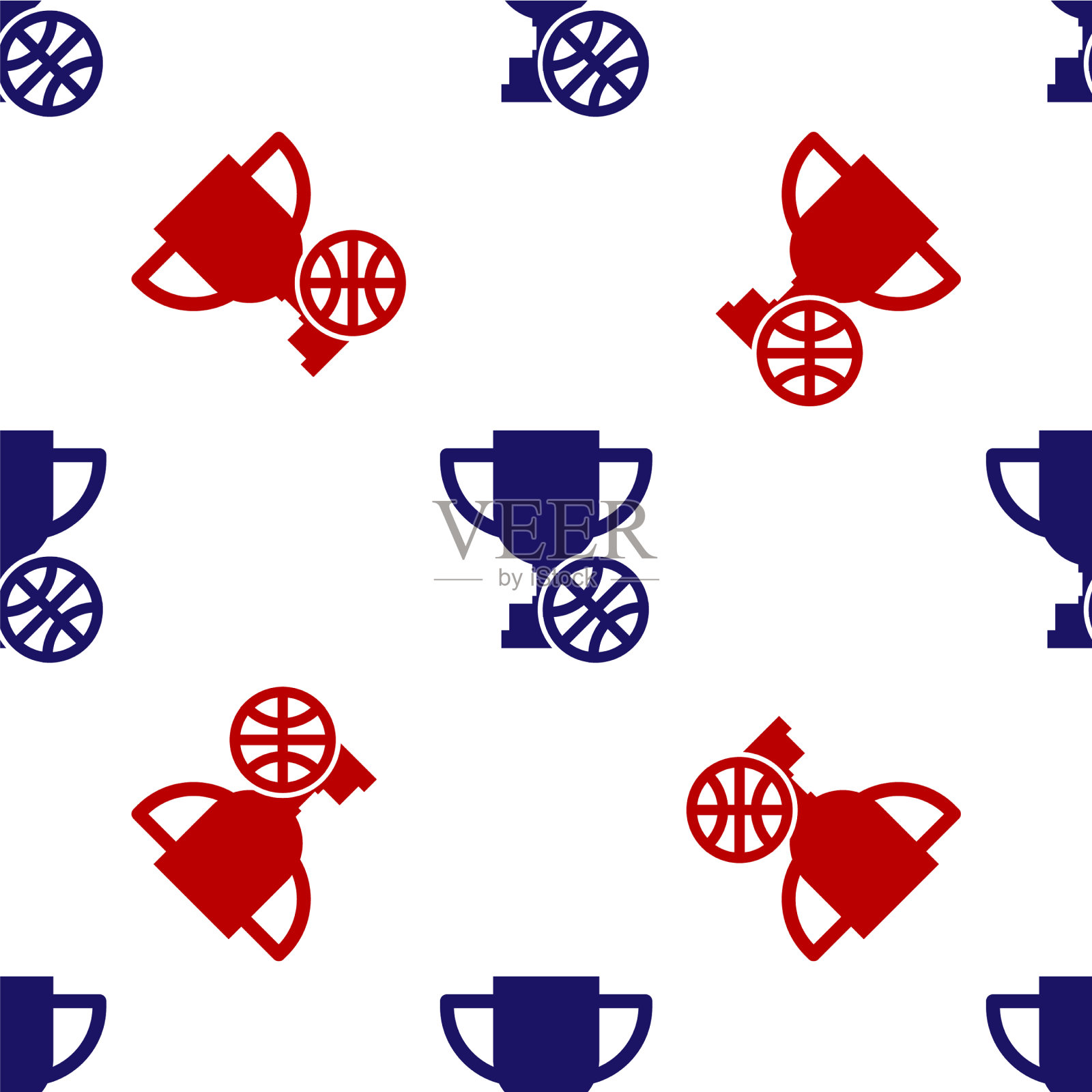 蓝色和红色的奖杯与篮球图标插画图片素材