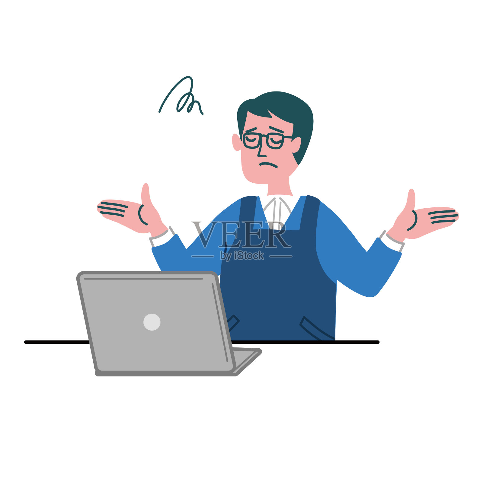 中年男人笔记本老公担心插画图片素材