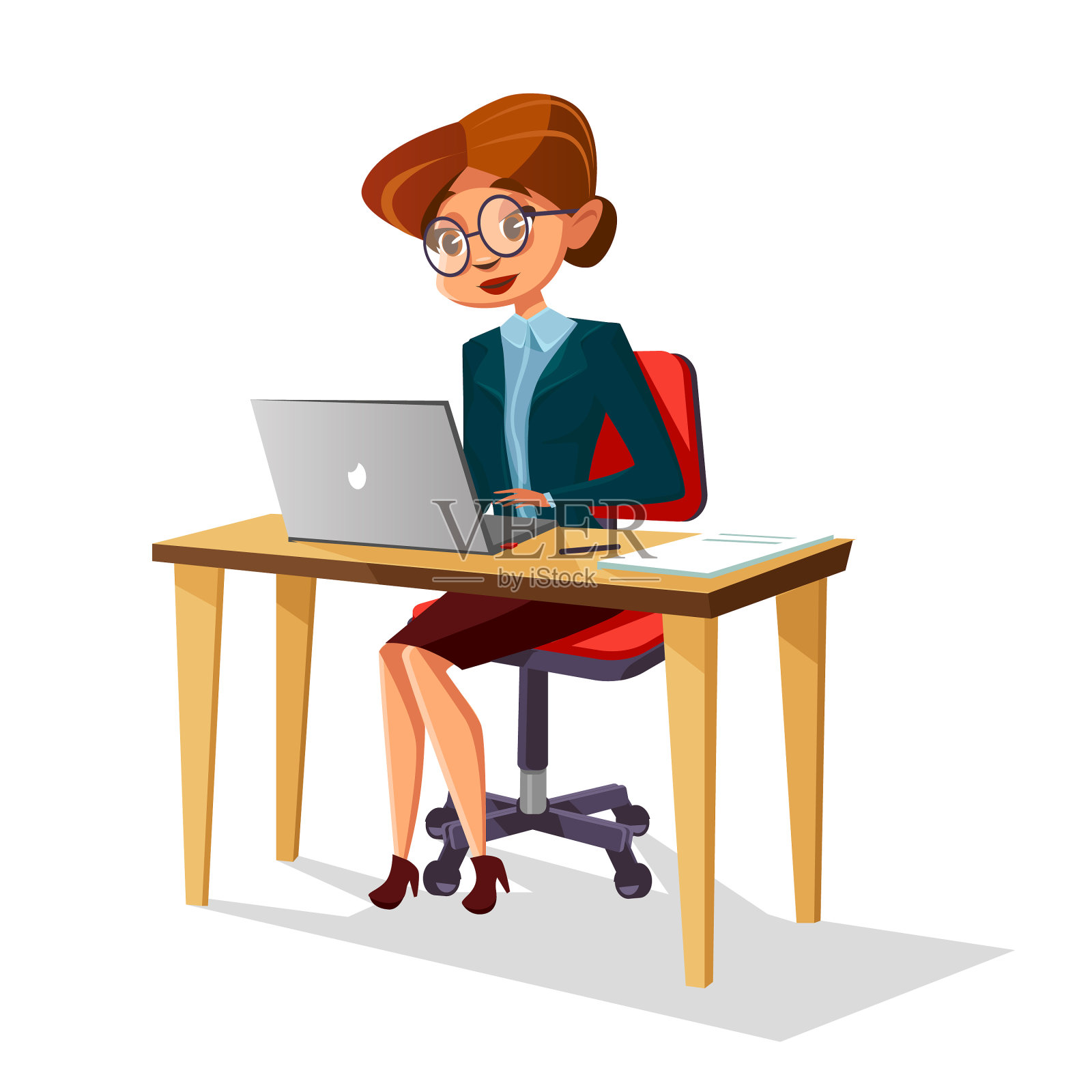 卡通商业女性在工作笔记本电脑设计元素图片