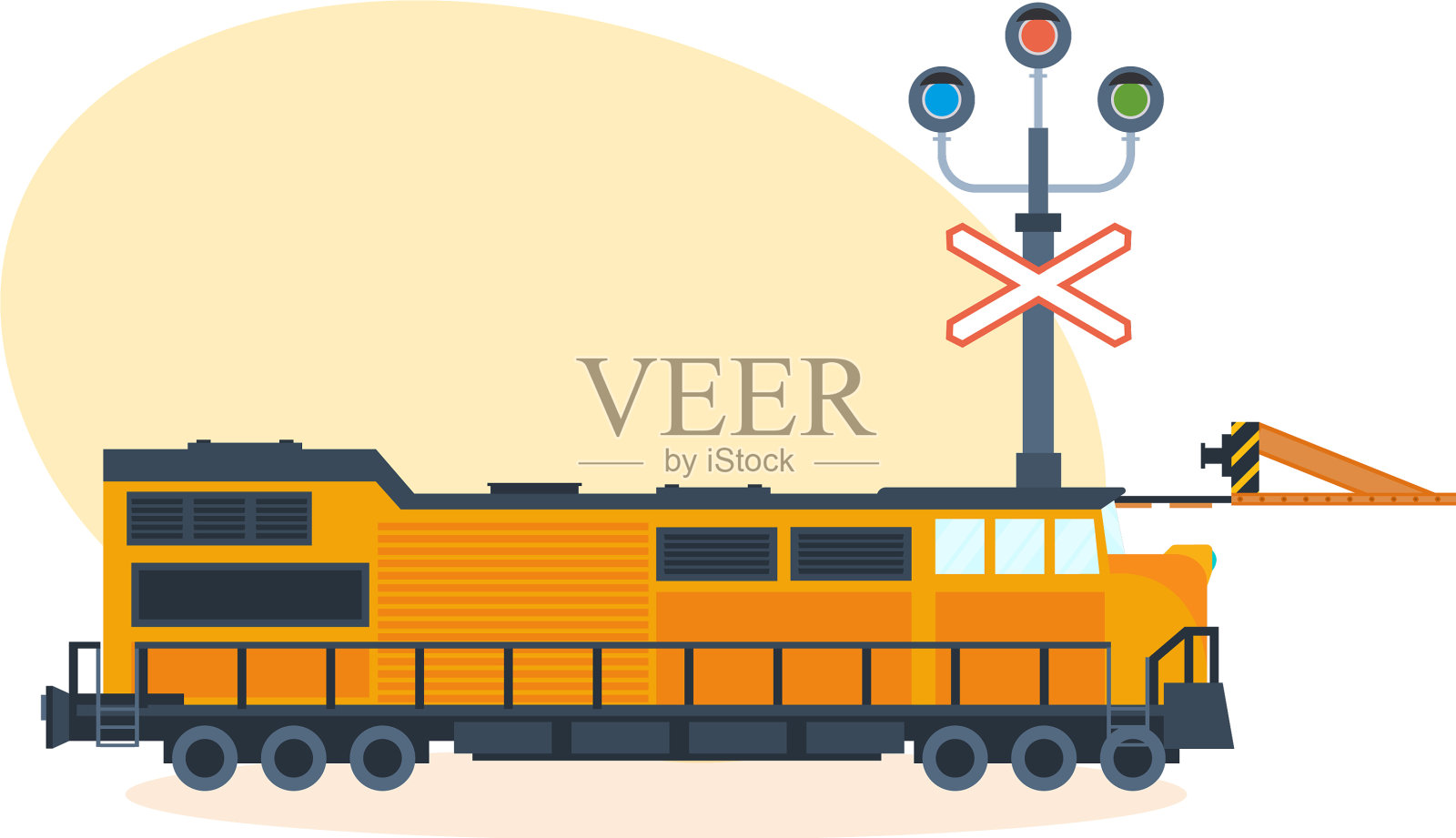 火车在城市街道上的铁路上行驶设计元素图片