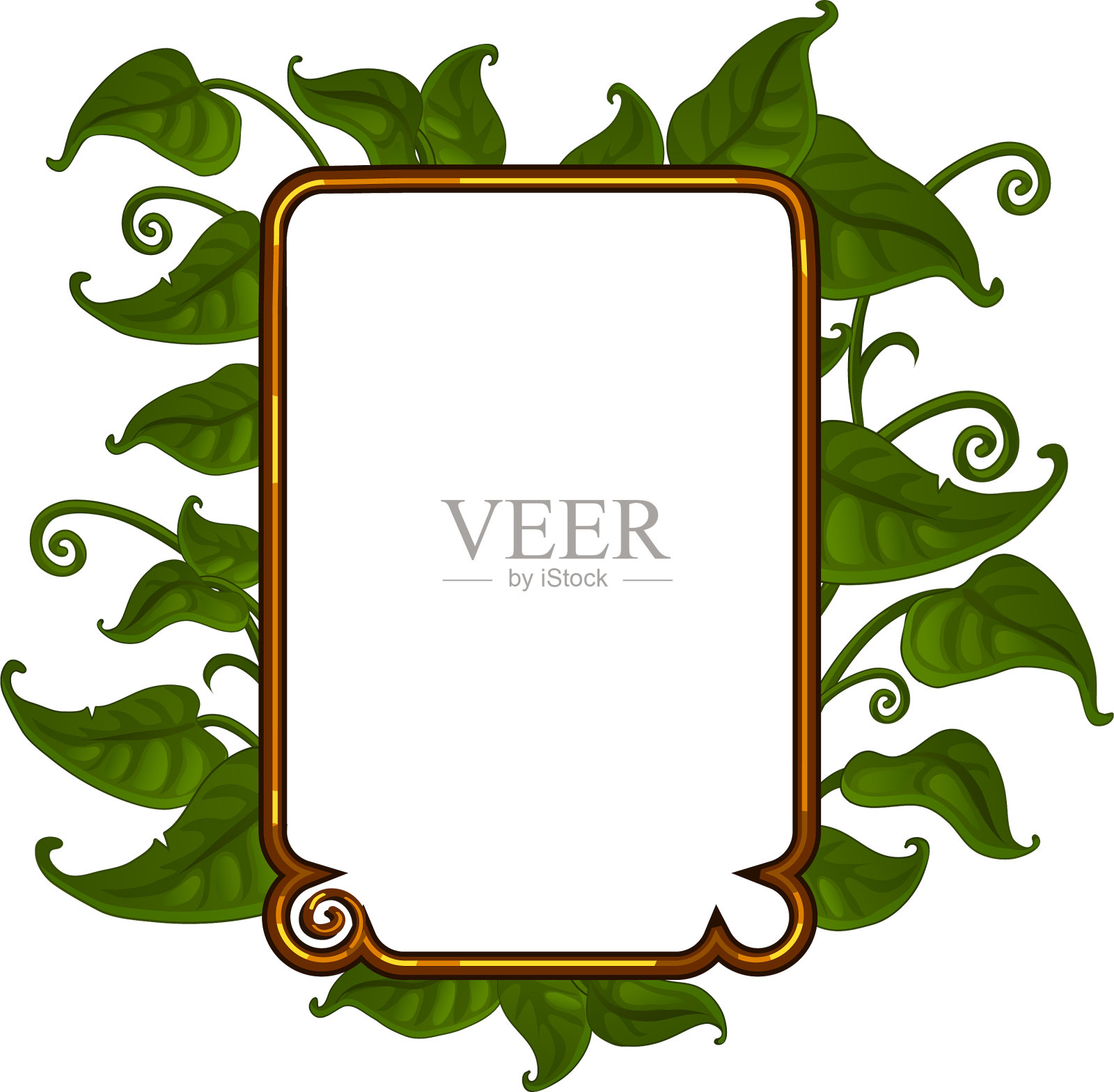 金色框架与明亮的绿色叶片的文字设计元素图片
