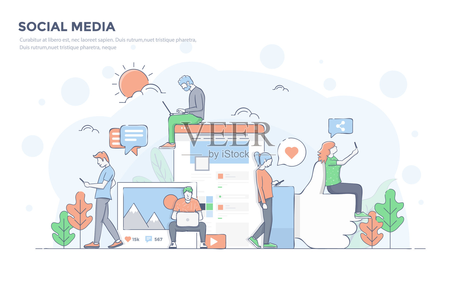 平面线现代概念-社交媒体设计元素图片