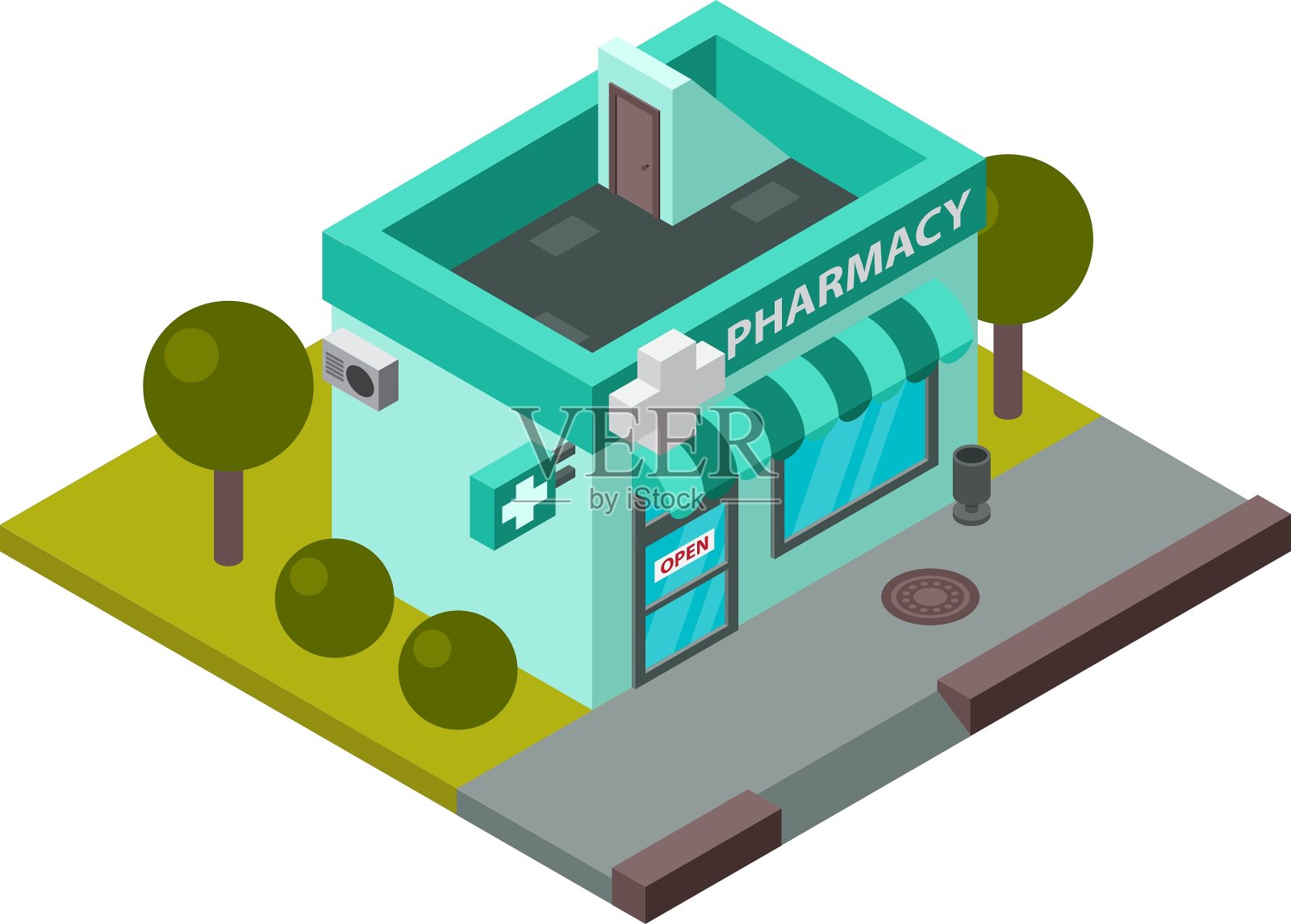 药房等距建筑隔离设计元素图片