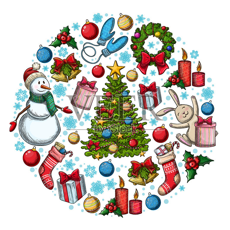 圆形模板与圣诞图标图标素材