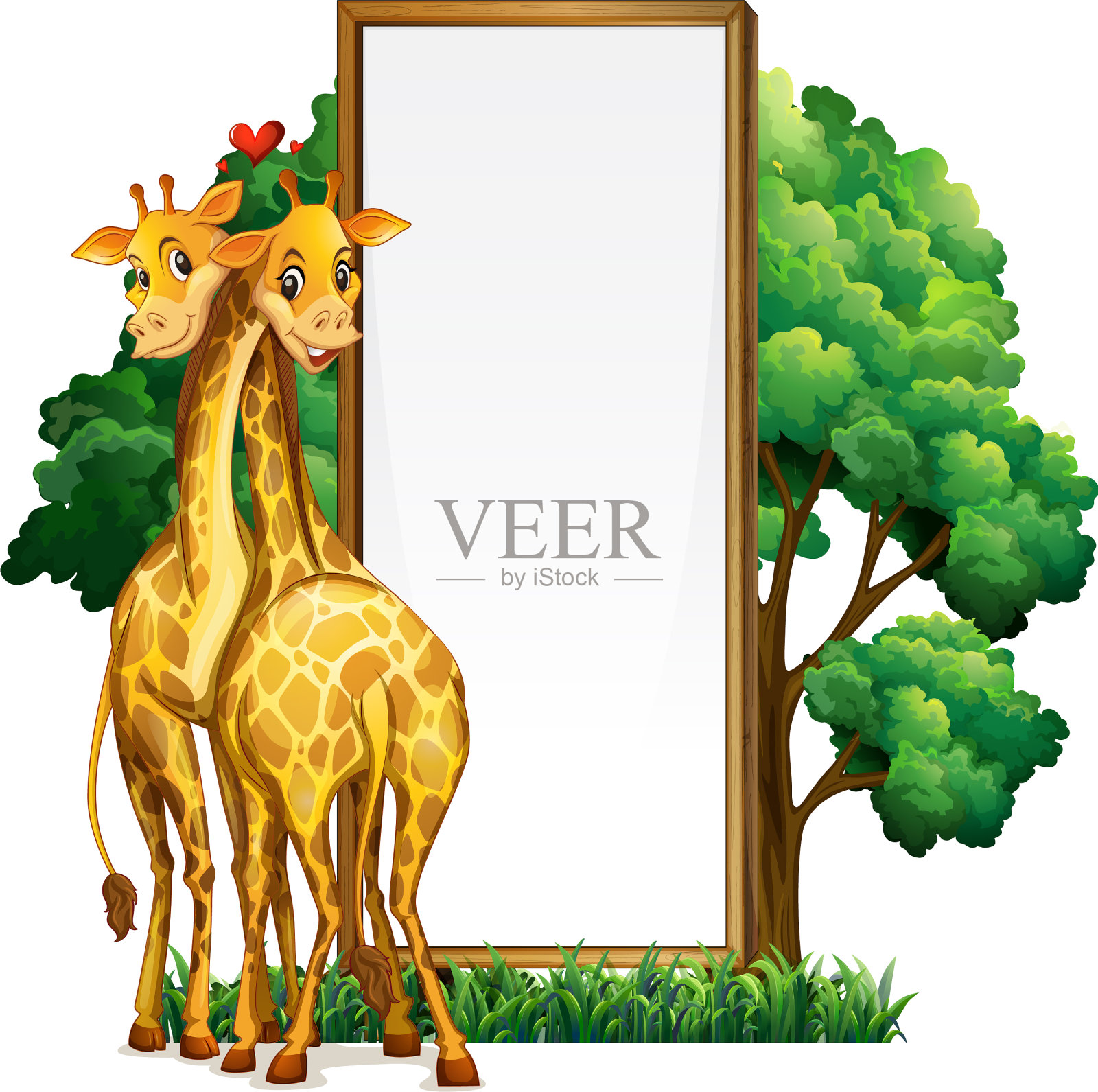 两只长颈鹿和空白的白板设计元素图片