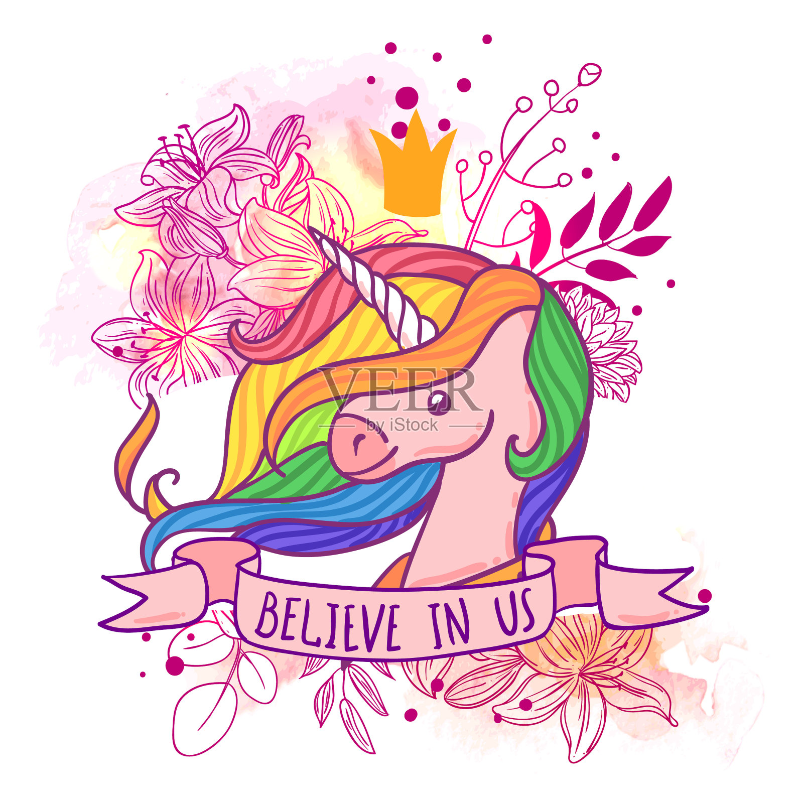 漂亮的手绘独角兽设计元素图片