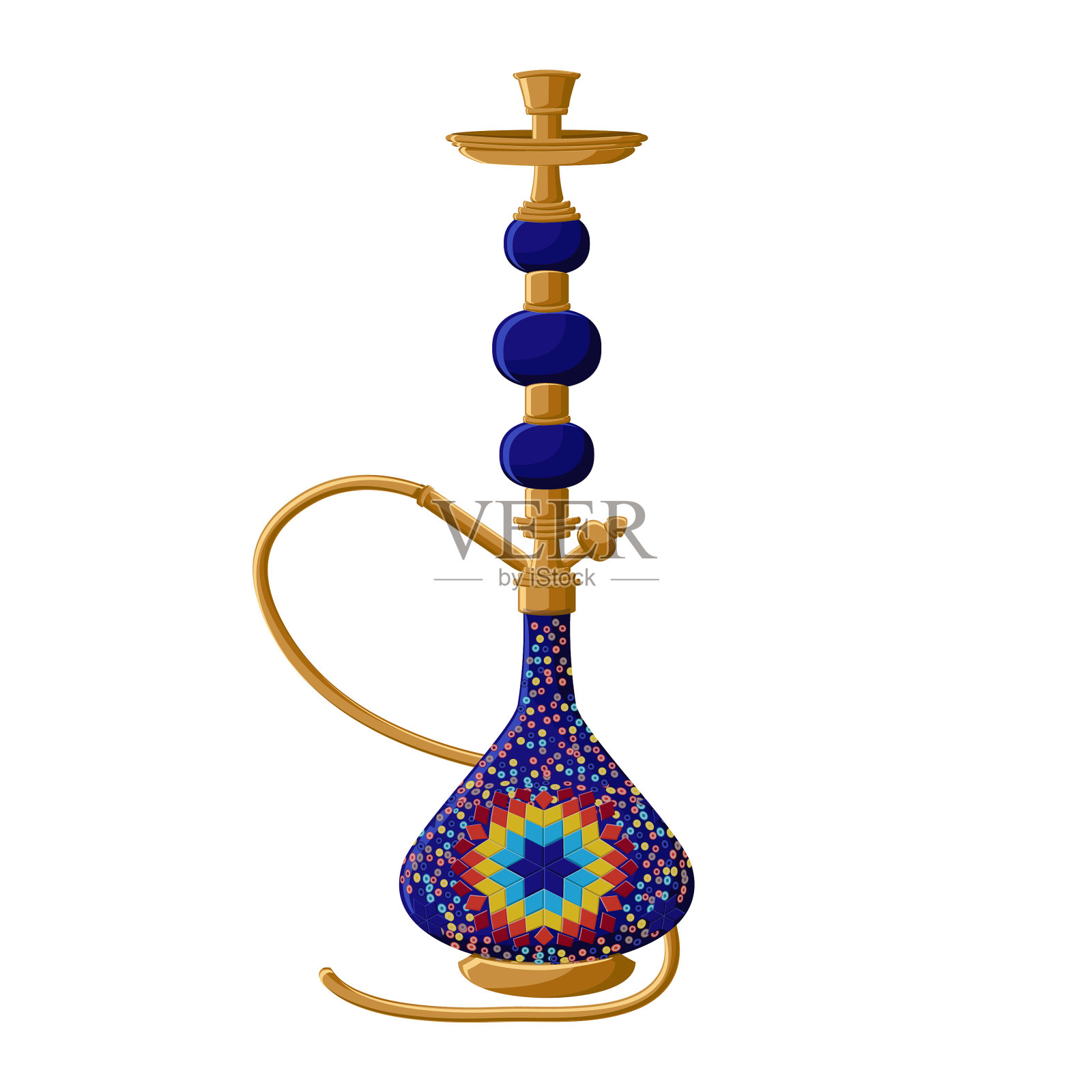 传统土耳其陶瓷蓝色水烟隔离设计元素图片