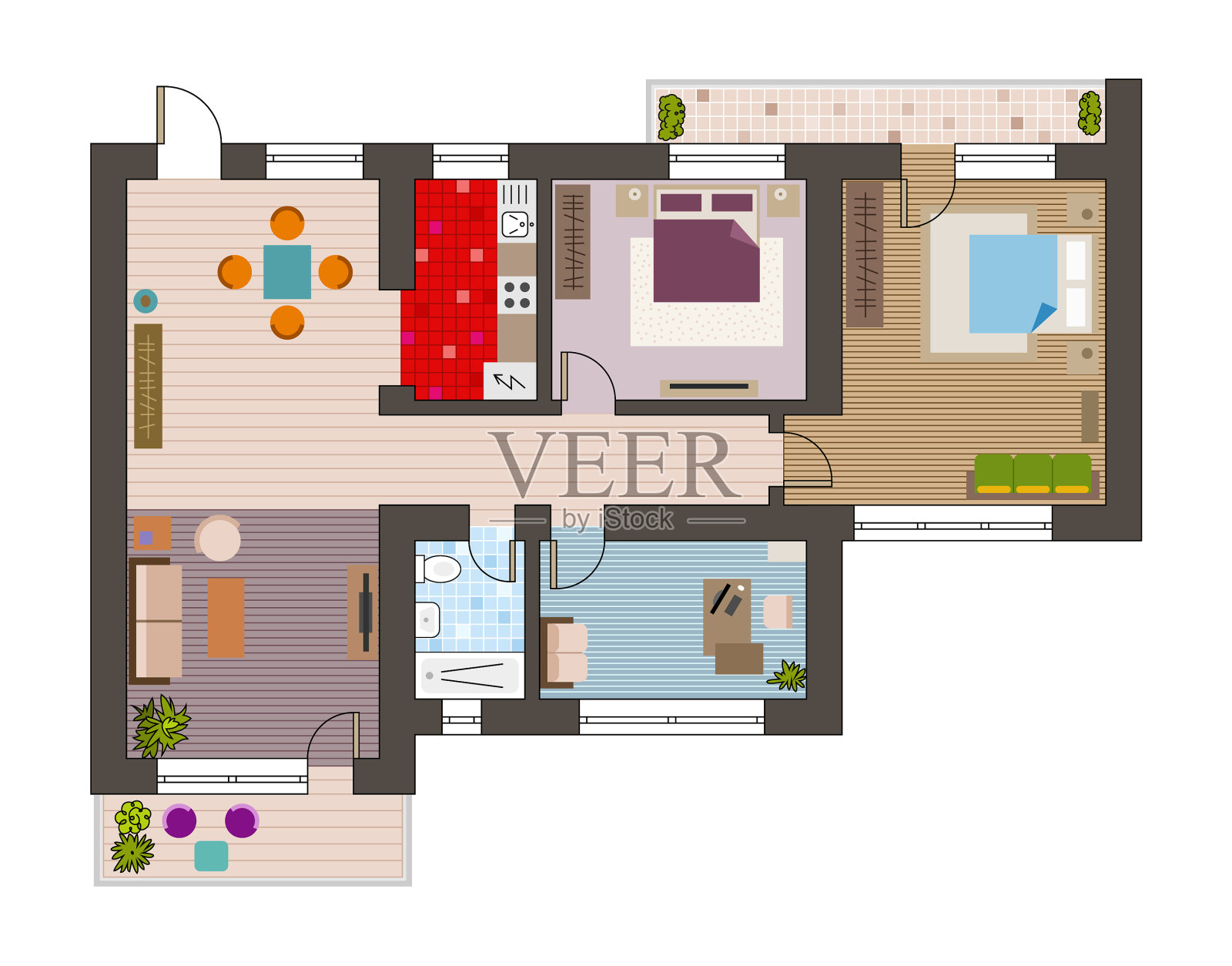 建筑计划与家具在俯视图设计元素图片